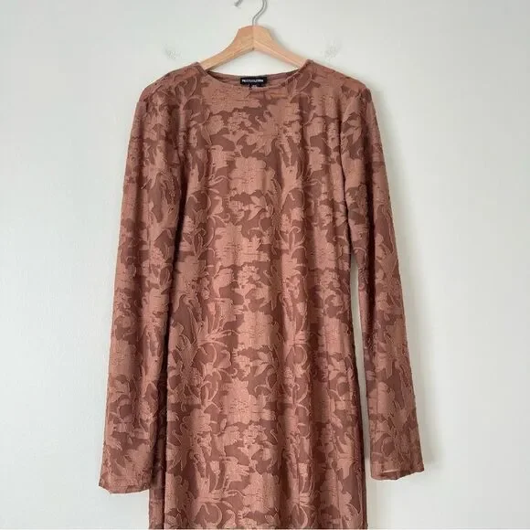 Pretty Little Thing Mocha Floral Sheer Burnout Maxi Dress Long Sleeve NEW Sz 12 - Picture 4 of 9